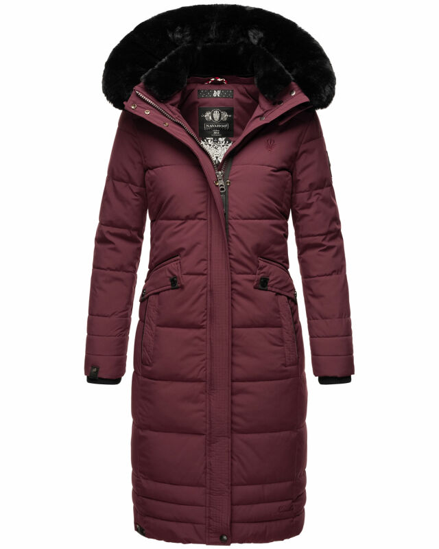 Navahoo Fahmiyaa Damen lange Winterjacke Mantel gesteppt B850 Weinrot-Gr.S