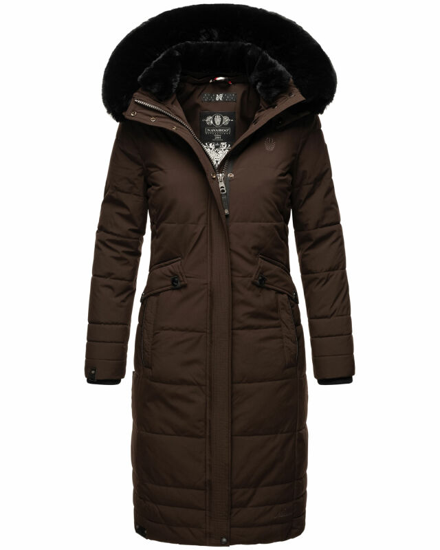 Navahoo Fahmiyaa Damen lange Winterjacke Mantel gesteppt B850 Schoko-Gr.XS