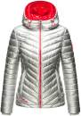 Winter Stepp Jacke Steppjacke mit Kapuze glänzend B851 Silber-Rot-Gr.XS