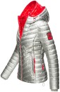 Winter Stepp Jacke Steppjacke mit Kapuze glänzend B851 Silber-Rot-Gr.S