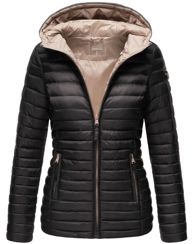 Marikoo Asraa Damen Steppjacke mit Kapuze gesteppt Übergangsjacke B857 Schwarz-Gr.S