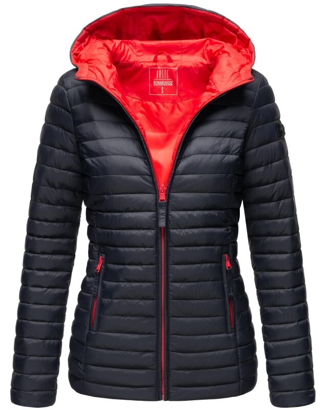Marikoo Asraa Damen Steppjacke mit Kapuze gesteppt Übergangsjacke B857 Navy-Gr.XL