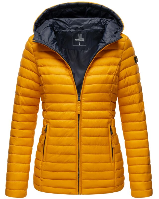 Marikoo Asraa Damen Steppjacke mit Kapuze gesteppt Übergangsjacke B857 Gelb-Gr.L