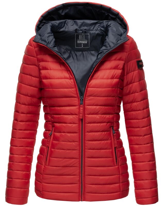 Marikoo Asraa Damen Steppjacke mit Kapuze gesteppt Übergangsjacke B857 Rot-Gr.L