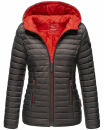 Marikoo Asraa Damen Steppjacke mit Kapuze gesteppt Übergangsjacke B857 Anthrazit-Gr.XXL