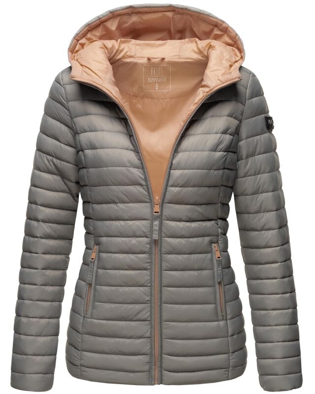 Marikoo Asraa Damen Steppjacke mit Kapuze gesteppt Übergangsjacke B857 Grau-Gr.XL