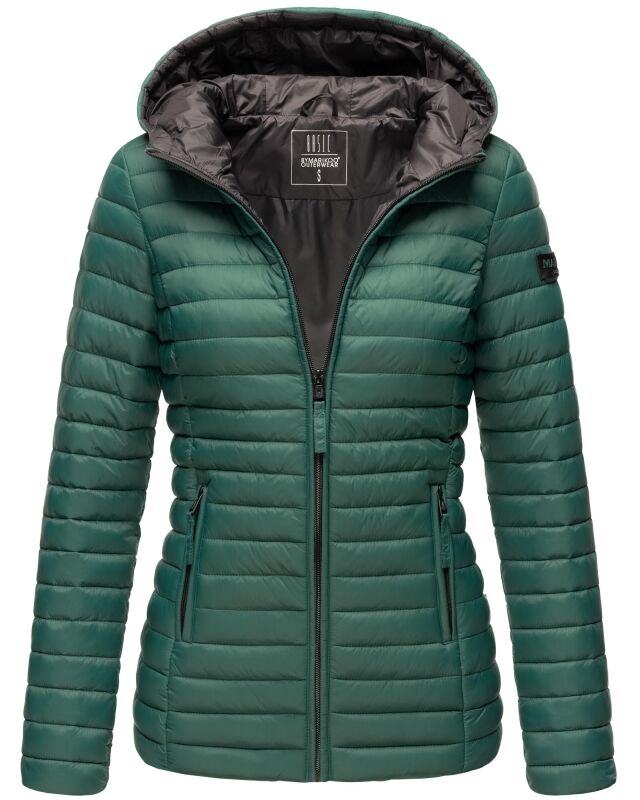 Marikoo Asraa Damen Steppjacke mit Kapuze gesteppt Übergangsjacke B857 Dunkelgrün-Gr.S