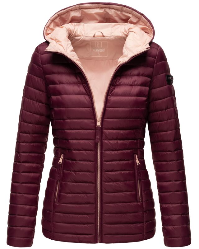 Marikoo Asraa Damen Steppjacke mit Kapuze gesteppt Übergangsjacke B857 Weinrot-Gr.S