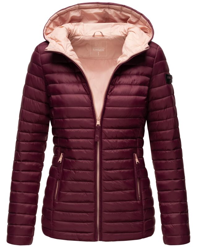 Marikoo Asraa Damen Steppjacke mit Kapuze gesteppt Übergangsjacke B857 Weinrot-Gr.L