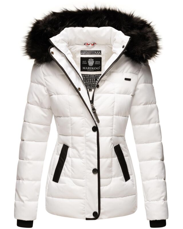 Marikoo warme Damen Winter Jacke Steppjacke B391 Weiss Größe S - Gr. 36