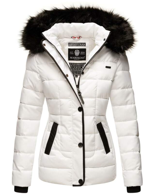 Marikoo warme Damen Winter Jacke Steppjacke B391 Weiss Größe M - Gr. 38