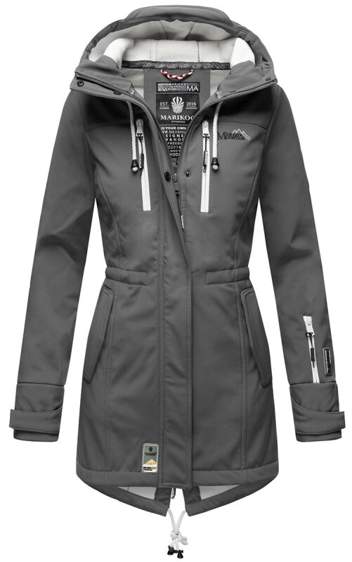 Marikoo Zimtzicke Damen Outdoor Softshell Jacke lang  B614 Anthrazit Größe S - Gr. 36