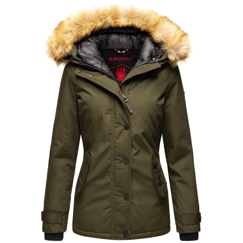 Navahoo warme Damen Winter Jacke mit Kunstfell B392 Forest Green Größe S - Gr. 36