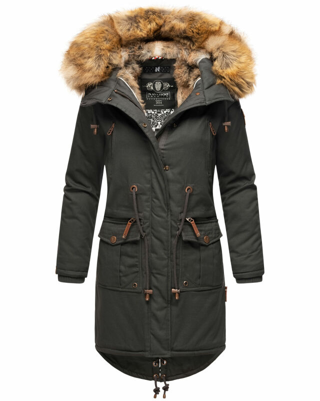 Navahoo Rosinchen Damen Winterjacke Parka gefüttert Kapuze B824 Anthrazit-Gr.M