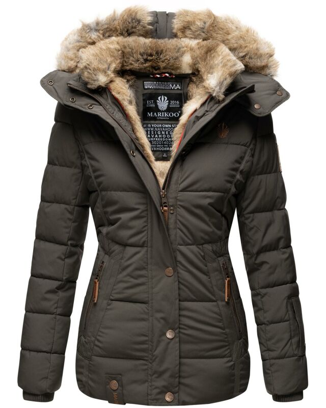 Marikoo Nekoo warm gefütterte Damen Winter Jacke mit Kunstfell B658 Anthrazit Größe XXL - Gr. 44