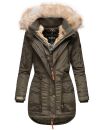 Marikoo Damen Winterjacke mit Kapuze und Kunstfell lang...