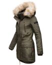 Marikoo Damen Winterjacke mit Kapuze und Kunstfell lang B617 Anthrazit Größe M - Gr. 38