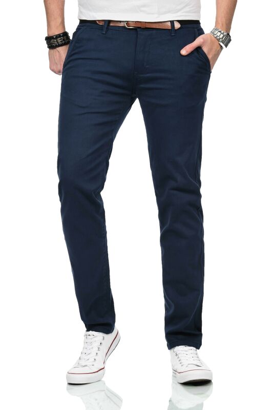 Maurelio Modriano Herren Designer Chino Hose MM015 Dunkelblau W33 L34 - W33/34