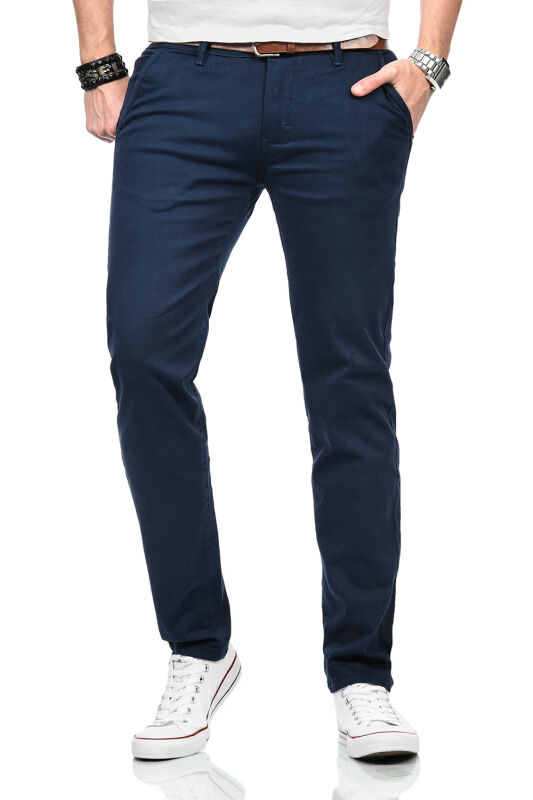 Maurelio Modriano Herren Designer Chino Hose MM016 Dunkelblau W33 L32 - W33/32