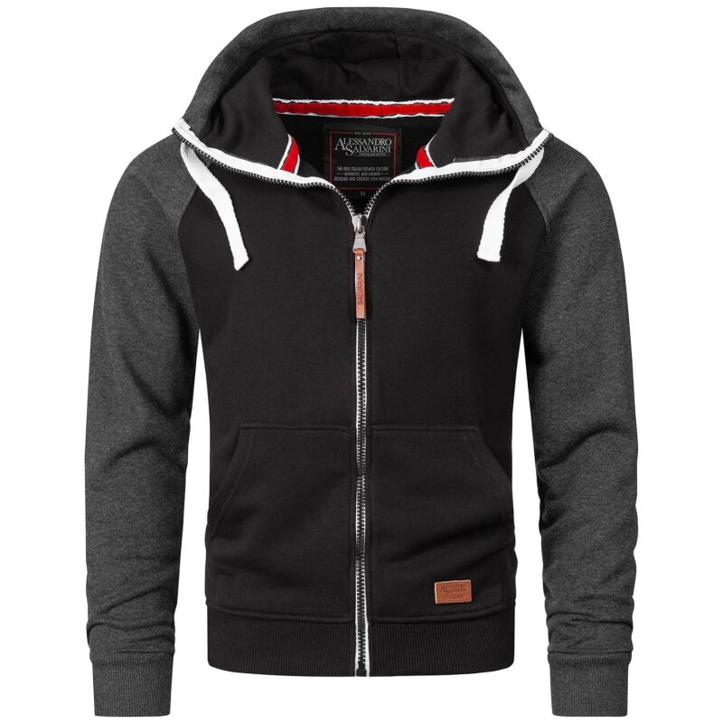 Alessandro Salvarini Herren Hoodie Kapuzenpullover O191 Schwarz-D.Grau Größe S - Gr. S