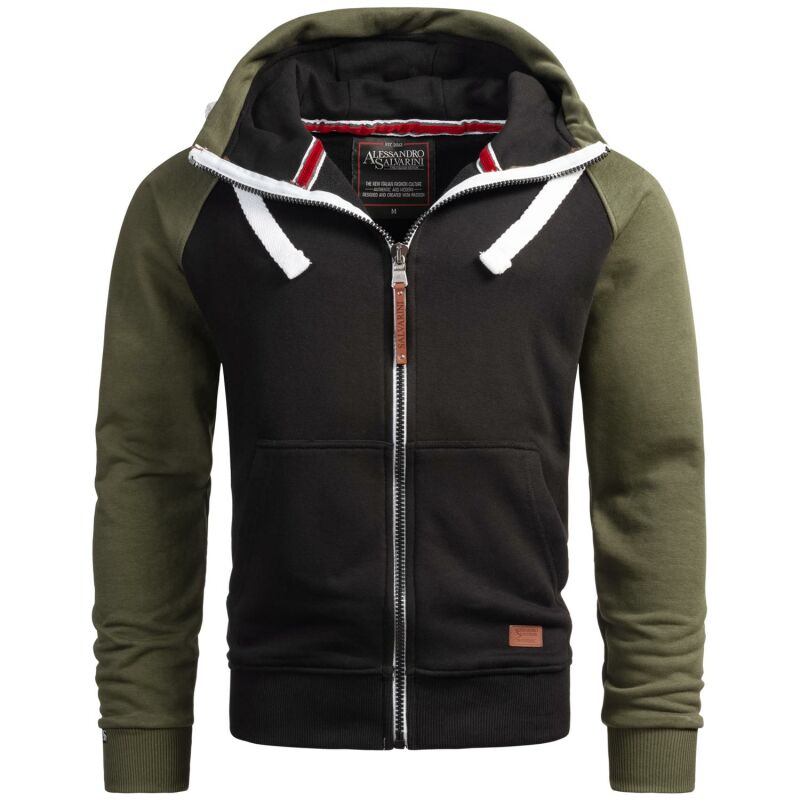 Alessandro Salvarini Herren Hoodie Kapuzenpullover O191 Schwarz-Olive