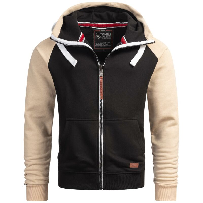 Alessandro Salvarini Herren Hoodie Kapuzenpullover O191 Schwarz-Beige