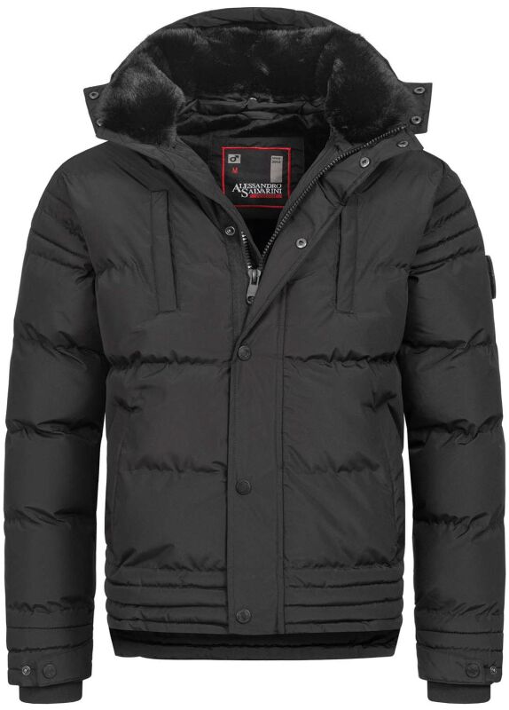 Alessandro Salvarini Herren Winterjacke mit Fellkragen O-281-Schwarz-Gr.M