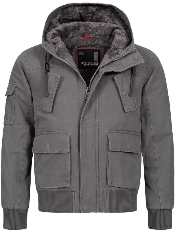 Alessandro Salvarini Herren Winter Jacke O-139 - Dunkelgrau-Gr.S