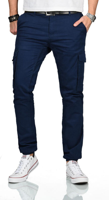 Alessandro Salvarini Herren Designer Cargohose Cargo Stoff Hose NEU O260 Navy W40 L30