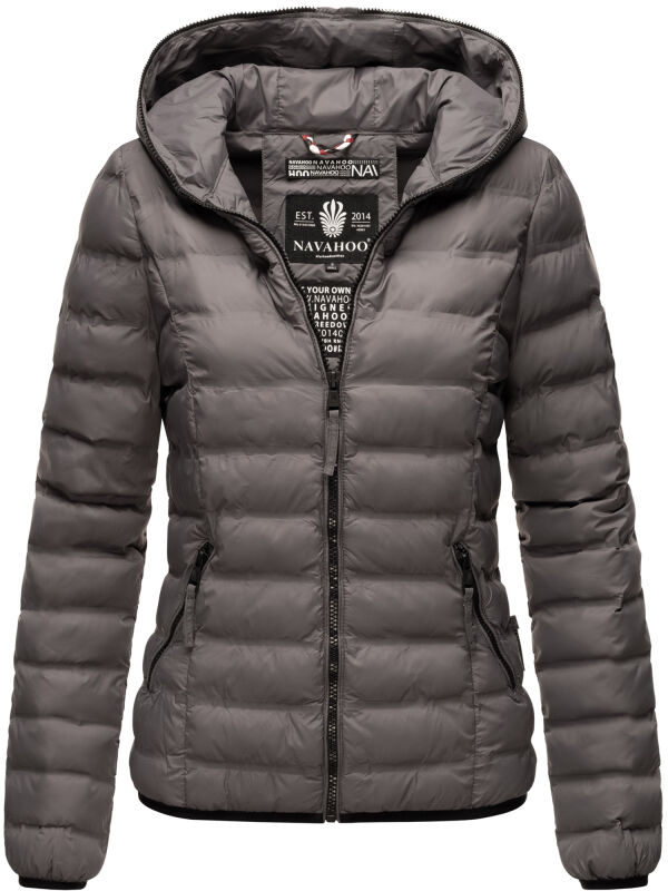 Navahoo Neevia Damen Stepp Jacke Übergangsjacke Steppjacke mit Kapuze B859 Dunkelgrau-Gr.XS