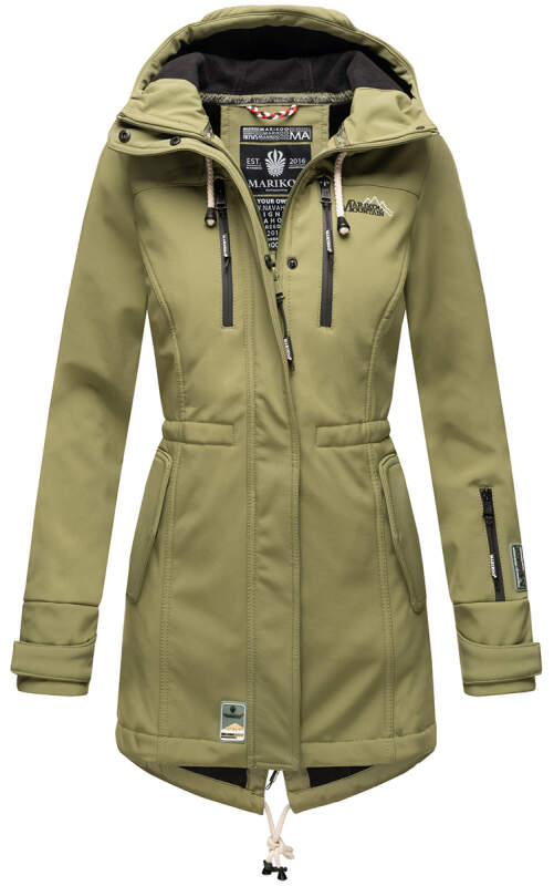 Marikoo Zimtzicke Damen Outdoor Softshell Jacke lang  B614 Olive Größe S - Gr. 36