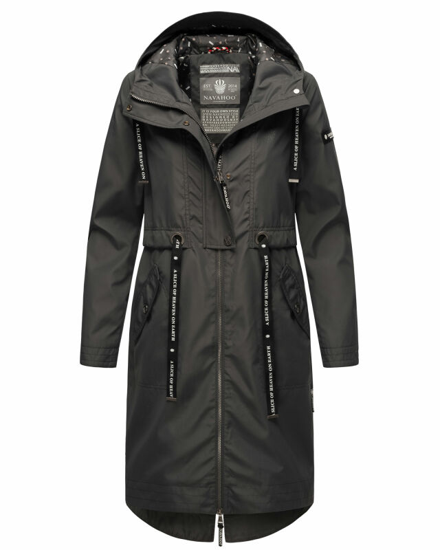 Navahoo Josinaa Damen leichte Damen Übergangs Jacke Mantel mit Kapuze B863 Anthrazit-Gr.XL
