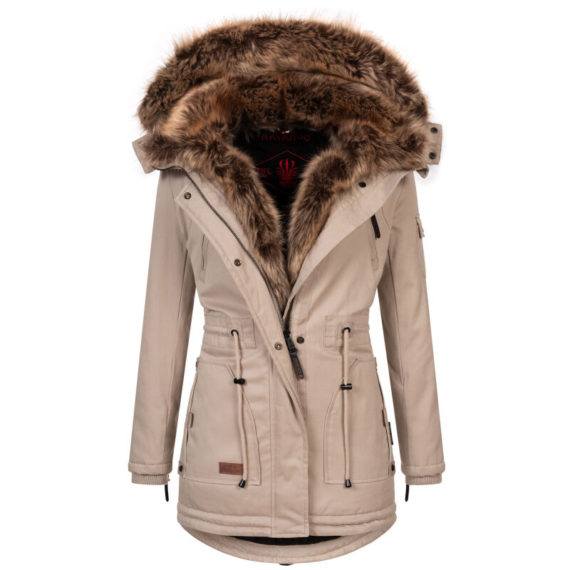 Navahoo Daria warme Damen Winterjacke Parka mit Kunstfell Kragen B380 Beige Größe XS - Gr. 34