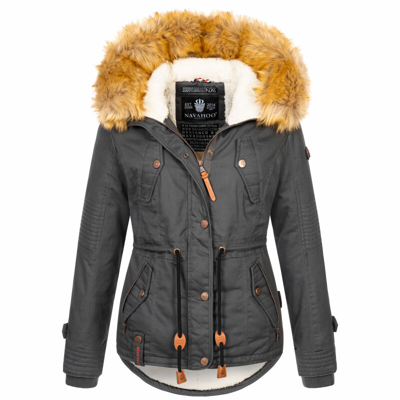 Navahoo Pearl Damen Winter Jacke mit Kunstfell B643 Anthrazit Größe XS - Gr. 34