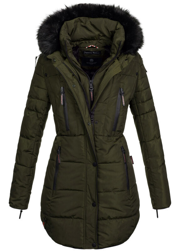 Marikoo warme Damen Winter Jacke Stepp Mantel lang B401 Olive Größe S - Gr. 36