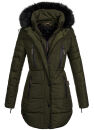 Marikoo warme Damen Winter Jacke Stepp Mantel lang B401 Olive Größe M - Gr. 38