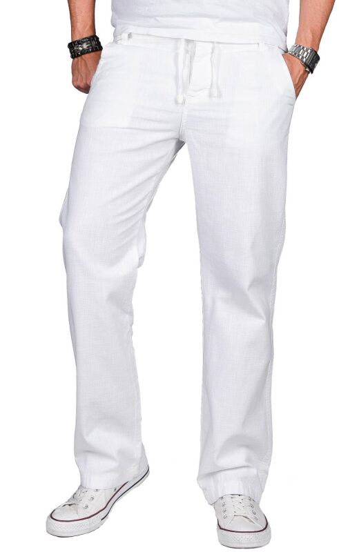 Alessandro Salvarini Herren leichte Sommer Hose O-034 - Weiss-W32-L30