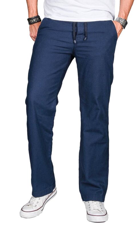 Alessandro Salvarini Herren leichte Sommer Hose O-034 - Dunkelblau-W33-L30