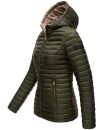 Marikoo Asraa Damen Steppjacke mit Kapuze gesteppt Übergangsjacke B857 Olive-Gr.L