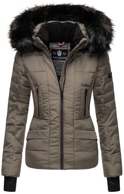 Navahoo Damen Winter Jacke warm gefüttert Teddyfell B361 Grey Olive Größe S - Gr. 36