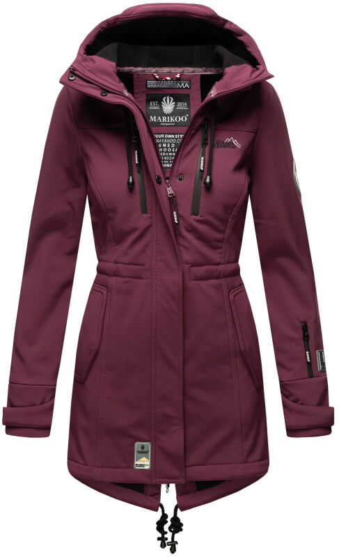 Marikoo Zimtzicke Damen Outdoor Softshell Jacke lang  B614 Weinrot Größe XL - Gr. 42
