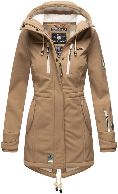 Marikoo Zimtzicke Damen Outdoor Softshell Jacke lang  B614 Taupe Grey Größe M - Gr. 38