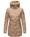 Marikoo warme Damen Winterjacke mit Kapuze Parka Kunstfell B817 Taupe-Gr.S