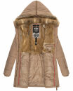 Marikoo warme Damen Winterjacke mit Kapuze Parka Kunstfell B817 Taupe-Gr.S