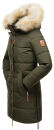 Navahoo Halina Damen Winter Steppmantel mit Kunstfell B803 Olive Größe XL - Gr. 42