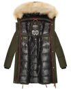 Navahoo Halina Damen Winter Steppmantel mit Kunstfell B803 Olive Größe XL - Gr. 42
