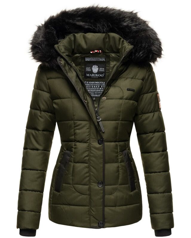 Marikoo warme Damen Winter Jacke Steppjacke B391 Olive Größe L - Gr. 40