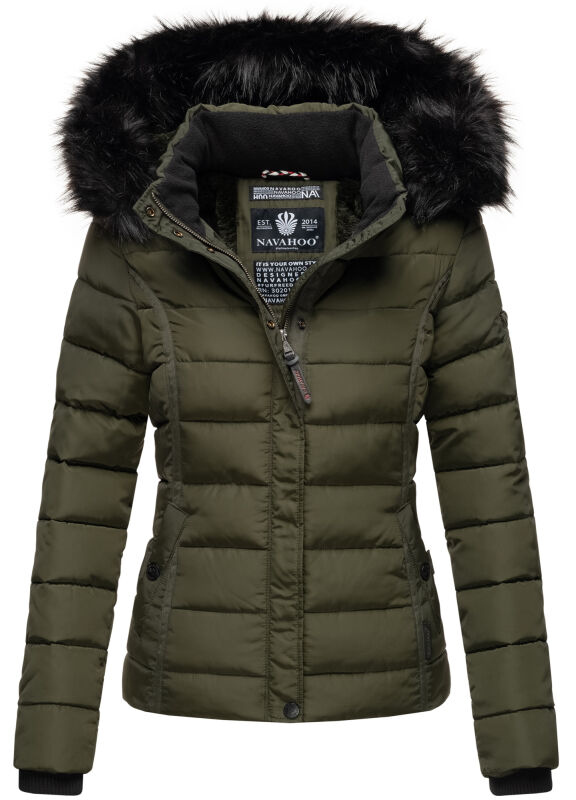 Navahoo Damen Winter Stepp Jacke gefüttert mit Teddyfell B355 Olive Größe S - Gr. 36