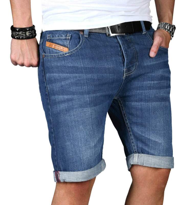 Maurelio Modriano Herren Designer Jeans Shorts kurze Hose MM027a Blau
