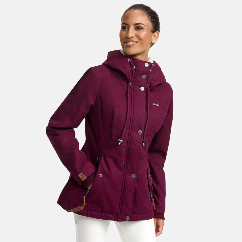 Marikoo Bikoo Damen Teddyfell gefüttert Winterjacke B802 Weinrot Größe XS - Gr. 34